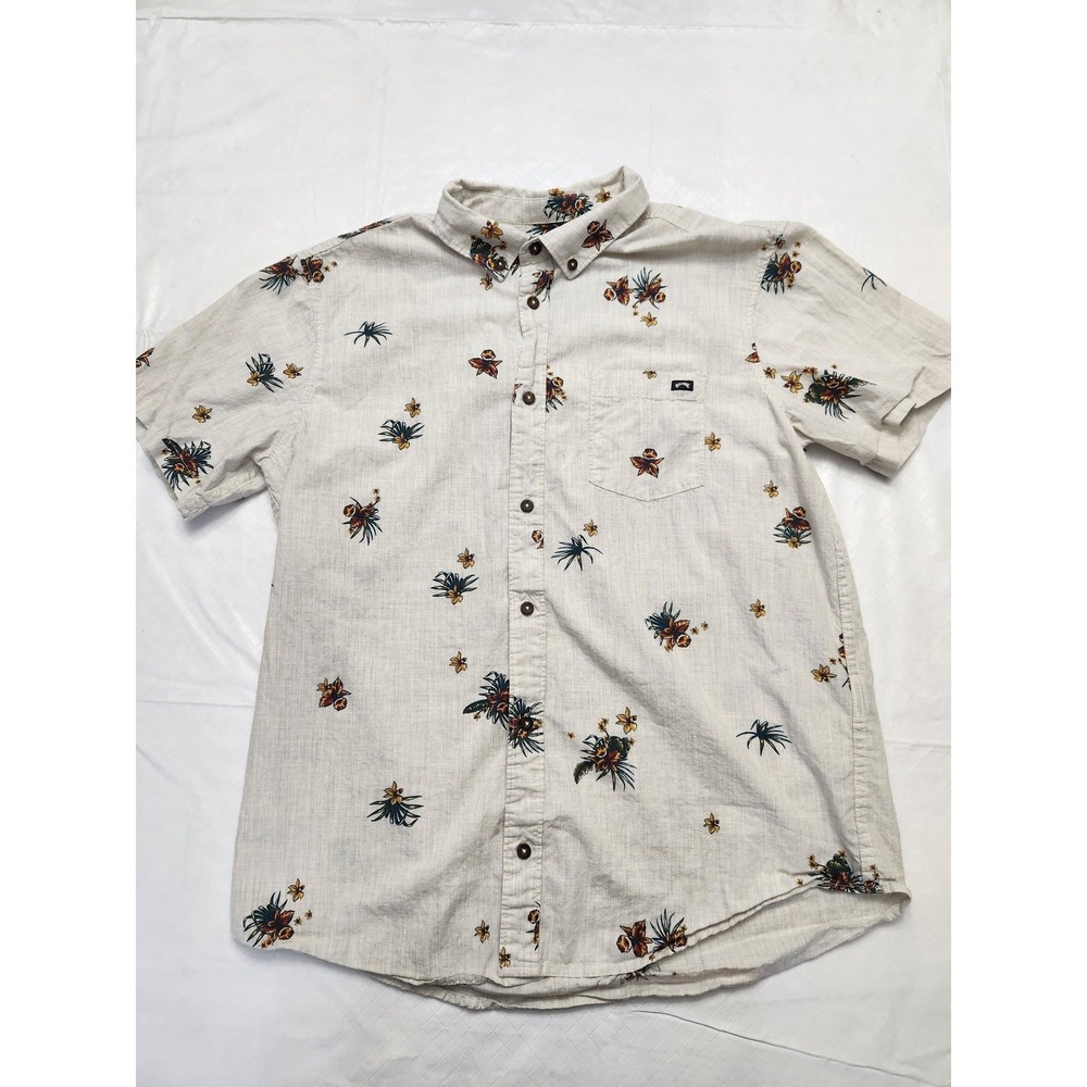 Billabong Shirt Mens‎ Large White Tropical Floral Button Down Short Sleeve